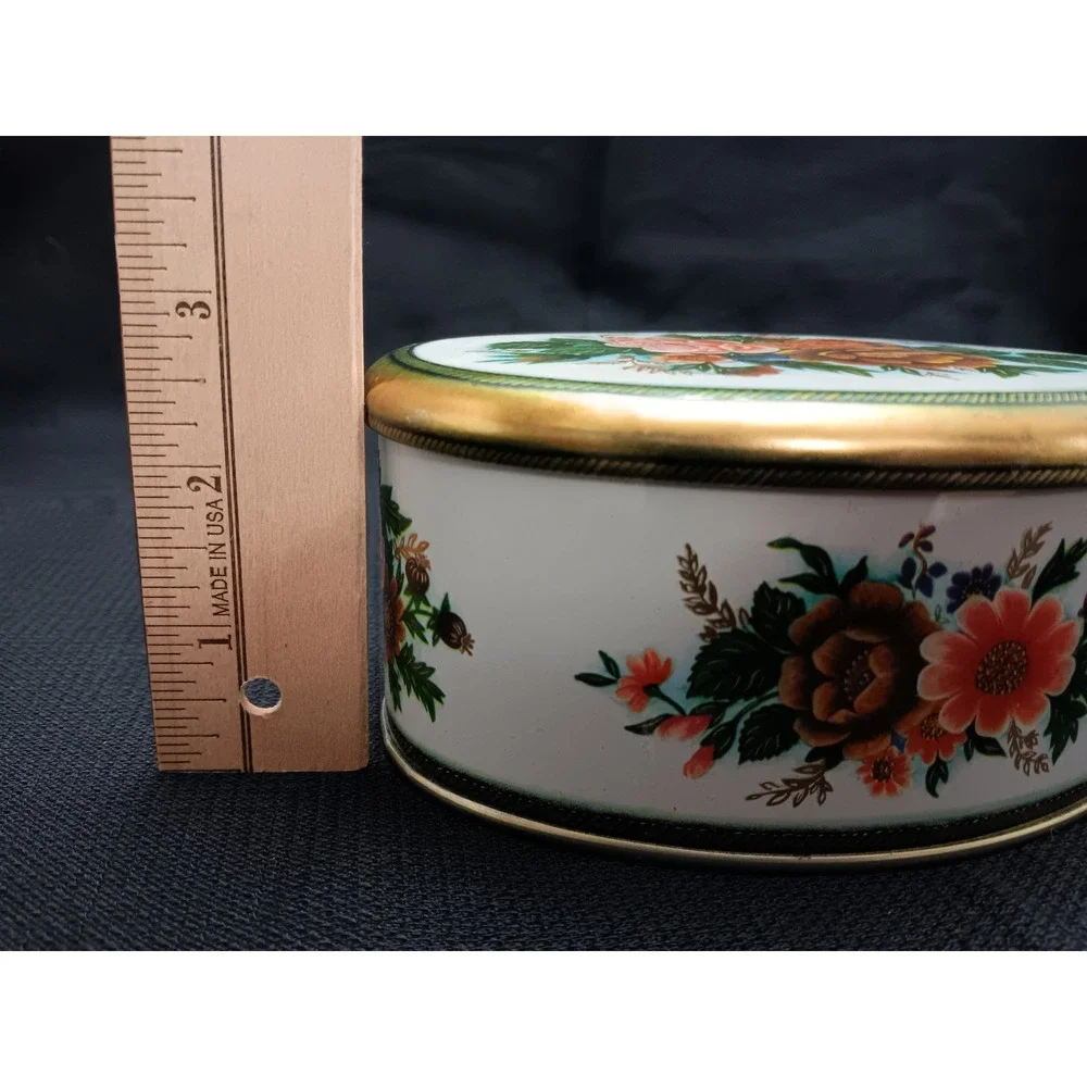 Oval Floral Tin Metal Box Meister Made In Brazil Trinket Jewelry Candy‎ Storage